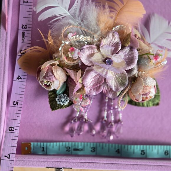 Velvet Flower Hair Clip | 1920s-style Flapper Girl | Romantic Hair Accessory - Picture 7 of 8